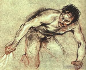 艺术家让·安东尼·华托作品《跪着的男性裸体》