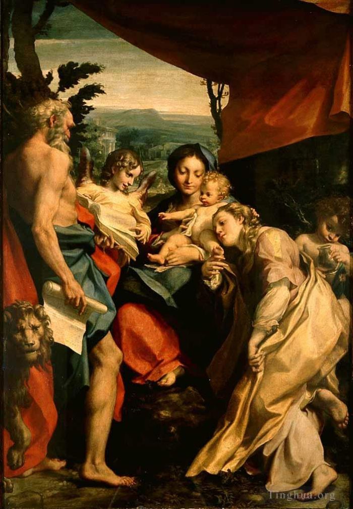 安东尼奥·达·柯列乔 的油画作品 -  《麦当娜与圣杰罗姆的日子》