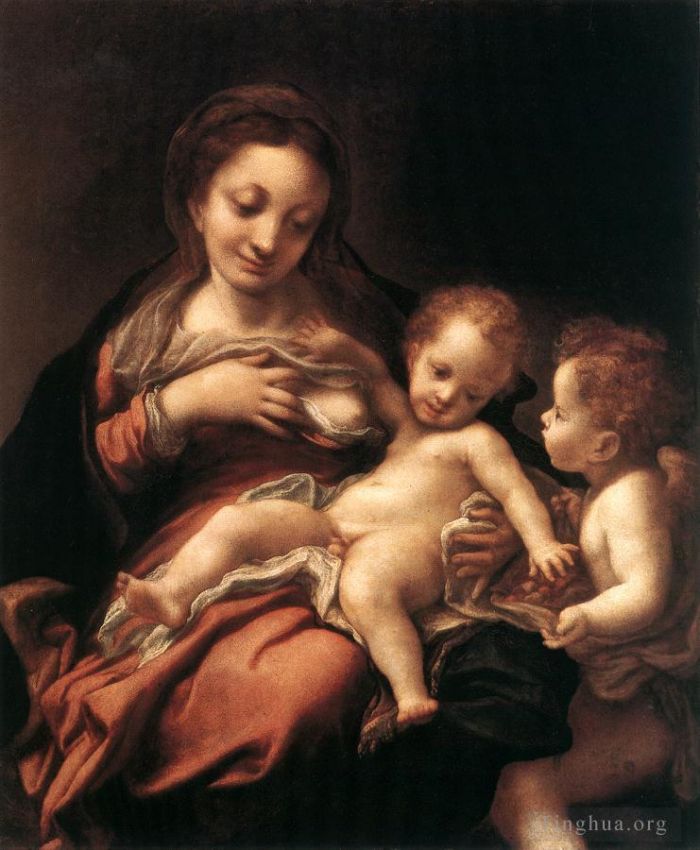 安东尼奥·达·柯列乔 的油画作品 -  《处女和孩子与天使》