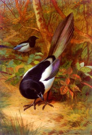 古董油画《Magpies》
