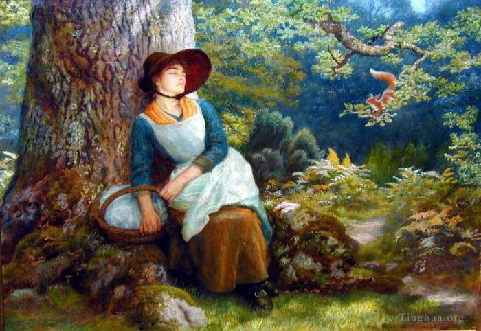 亚瑟·休斯 的油画作品 -  《睡在树林里》