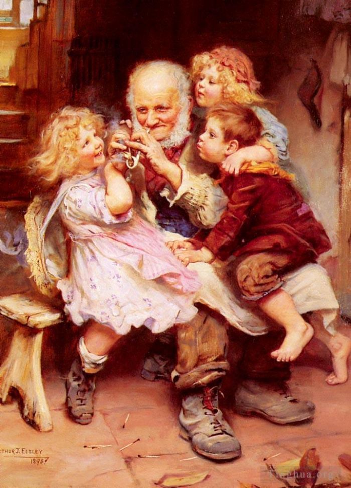 亚瑟·约翰·埃尔斯利 的油画作品 -  《祖父的最爱》