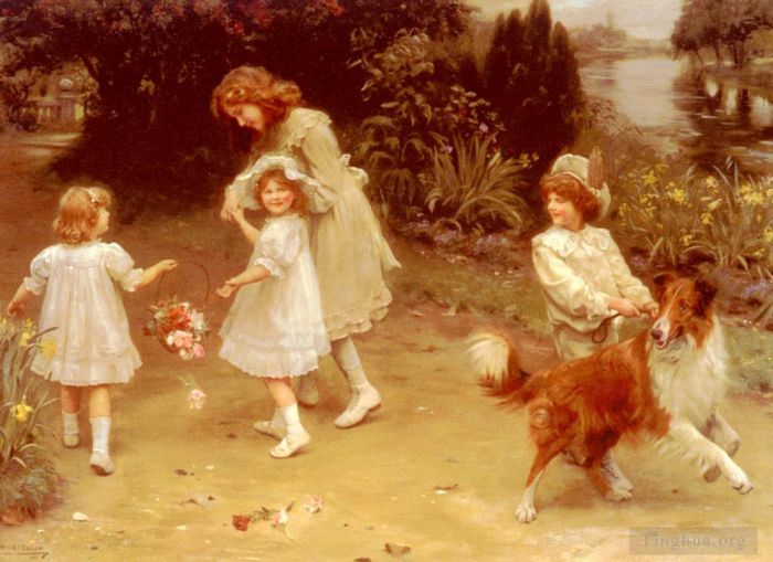 亚瑟·约翰·埃尔斯利 的油画作品 -  《一见钟情》