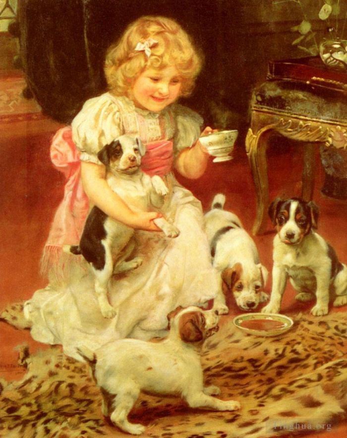 亚瑟·约翰·埃尔斯利 的油画作品 -  《下午茶时间》