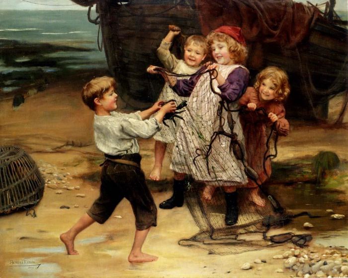 亚瑟·约翰·埃尔斯利 的油画作品 -  《日子捕获》