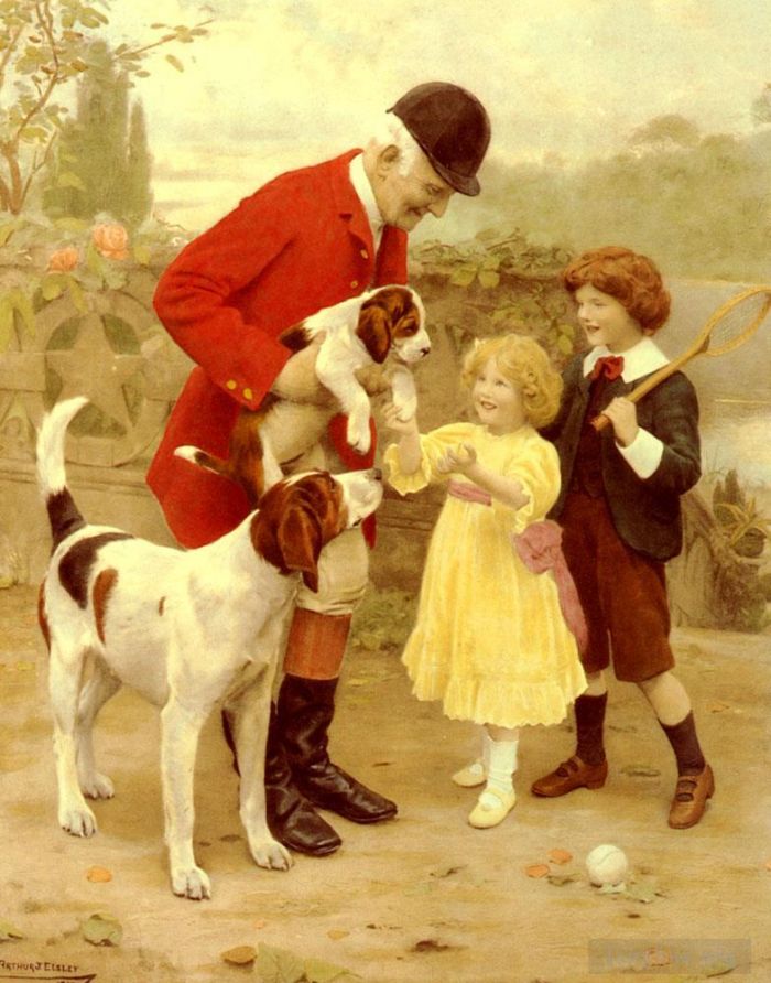 亚瑟·约翰·埃尔斯利 的油画作品 -  《猎人宠物》