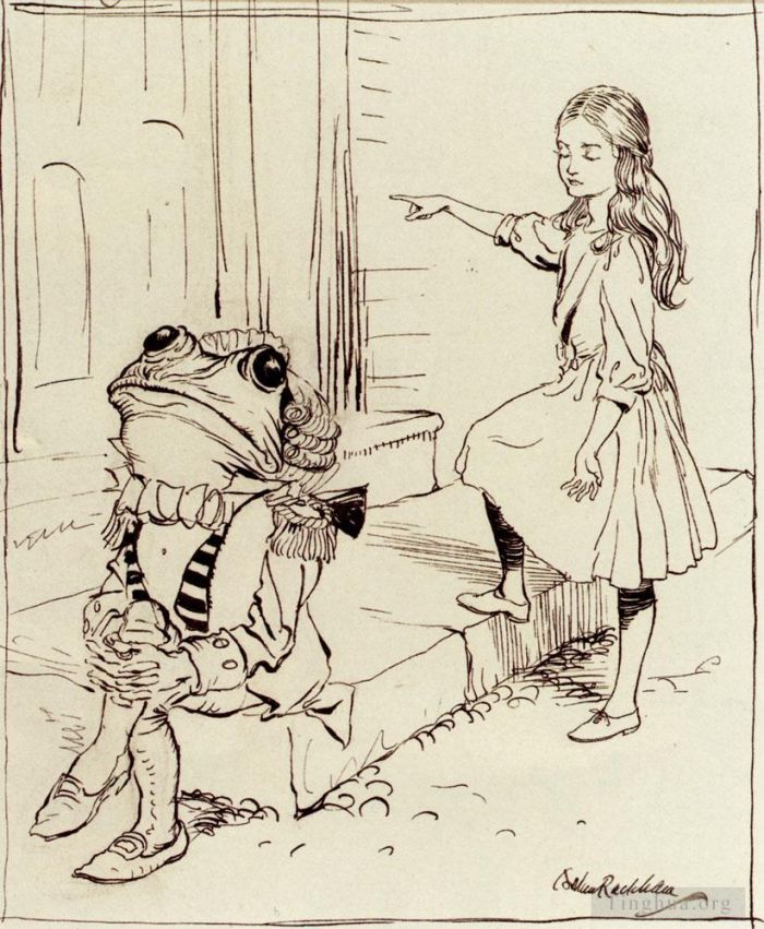 亚瑟·拉克汉 的各类绘画作品 -  《爱丽丝与青蛙男仆》
