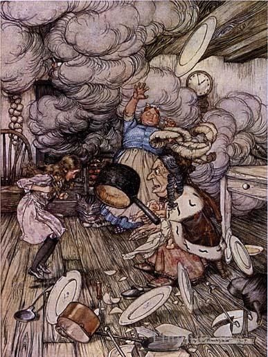 亚瑟·拉克汉 的各类绘画作品 -  《爱丽丝梦游仙境,猪和胡椒》