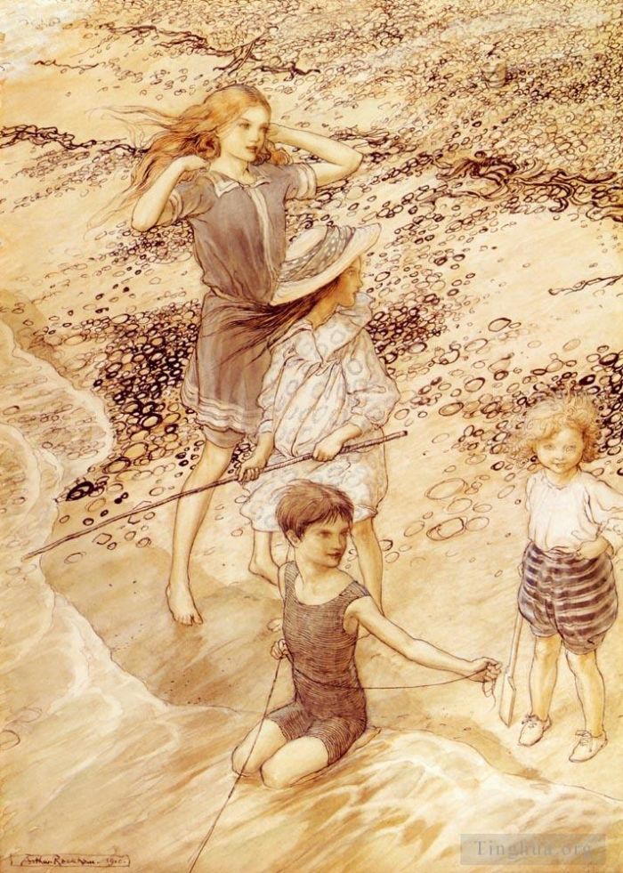 亚瑟·拉克汉 的各类绘画作品 -  《海边的孩子》