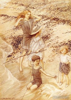 艺术家亚瑟·拉克汉作品《海边的孩子》