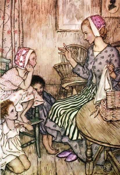 亚瑟·拉克汉 的各类绘画作品 -  《妖精市场劳拉会叫小孩子们》