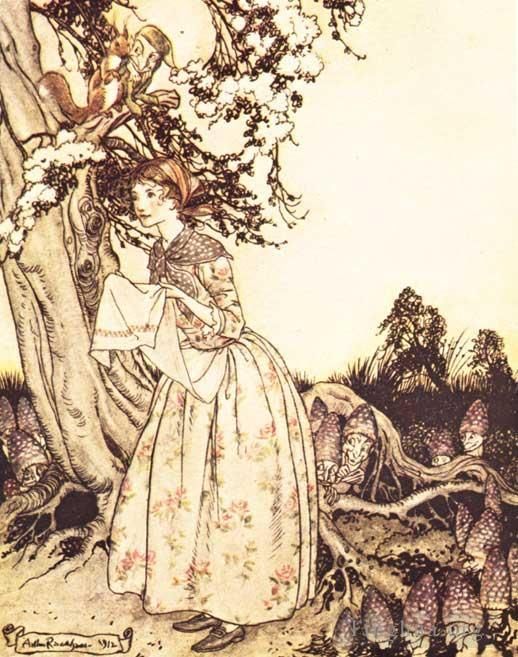 亚瑟·拉克汉 的各类绘画作品 -  《鹅妈妈,美丽的姑娘，春天的第一个》
