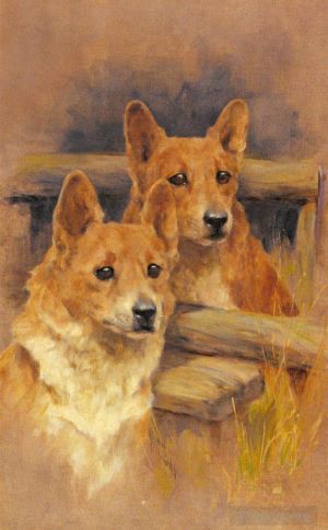 艺术家亚瑟·沃德尔作品《两只柯基犬》