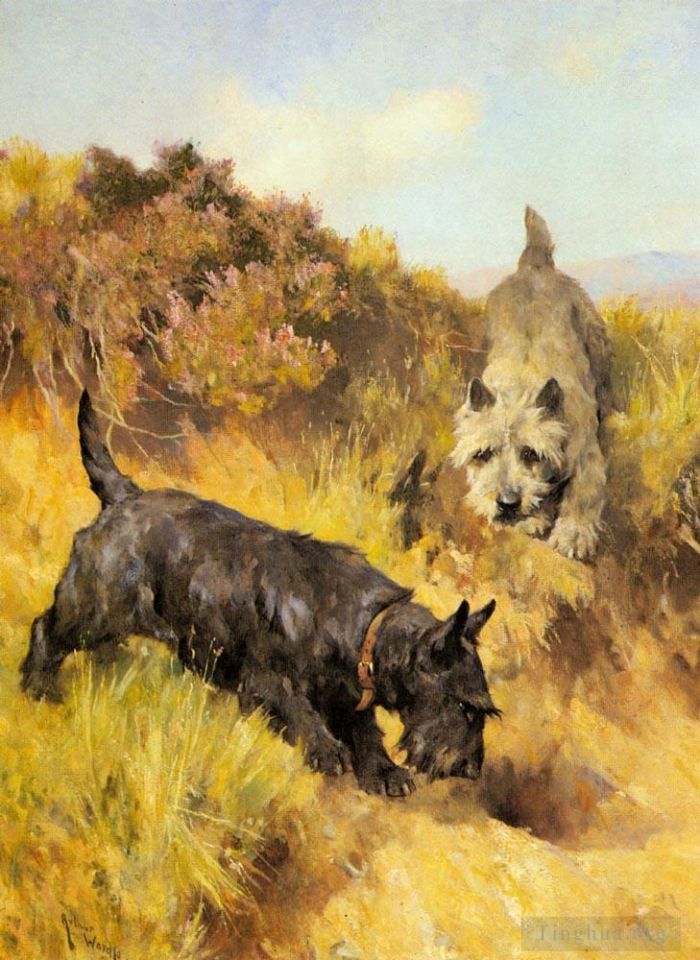 亚瑟·沃德尔 的油画作品 -  《风景中的两个苏格兰人》
