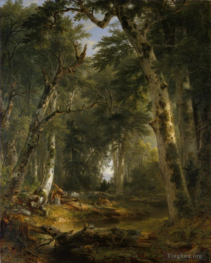 亚瑟·布朗·杜兰德 的油画作品 -  《在树林里》