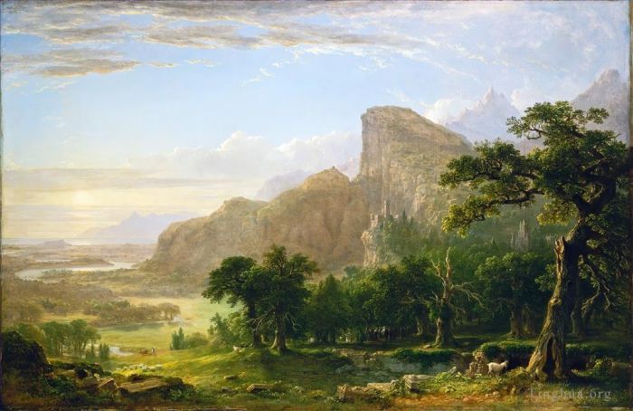 亚瑟·布朗·杜兰德 的油画作品 -  《《Thanatopsis》中的风景场景》
