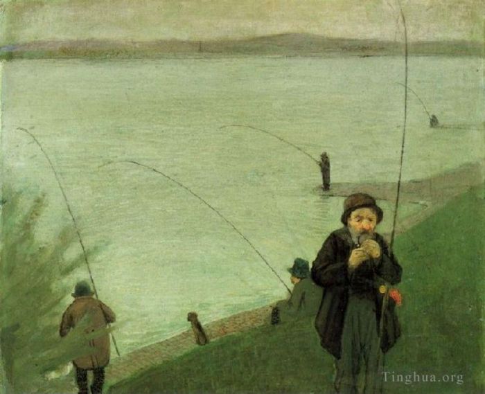 奥古斯特·麦克 的油画作品 -  《在莱茵河钓鱼》