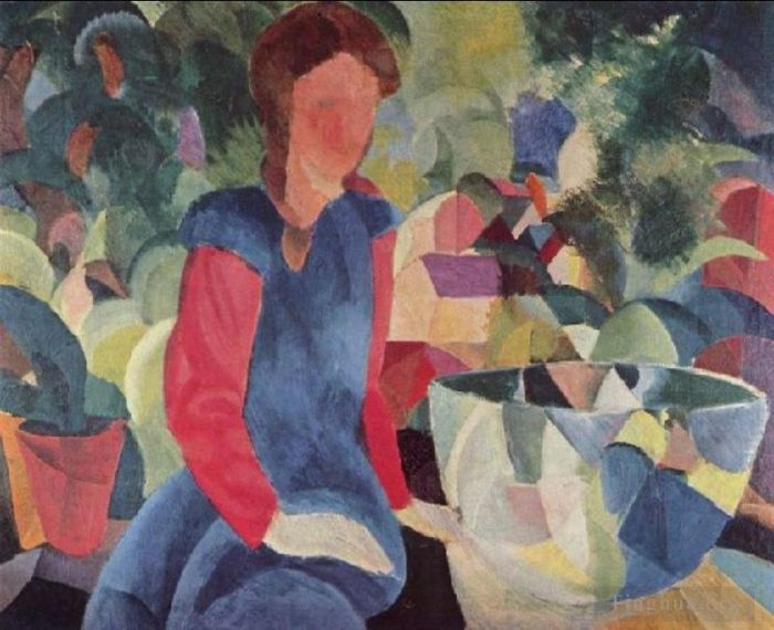 奥古斯特·麦克 的油画作品 -  《女孩与鱼铃》