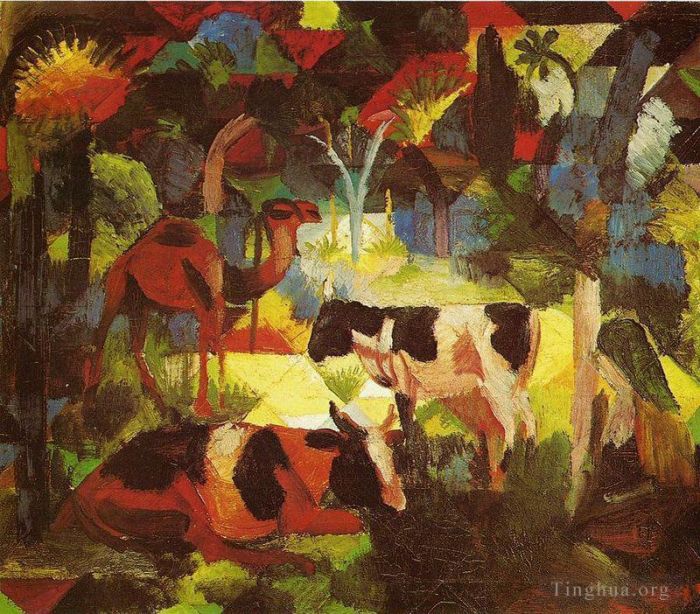 奥古斯特·麦克 的油画作品 -  《风景与牛和骆驼》