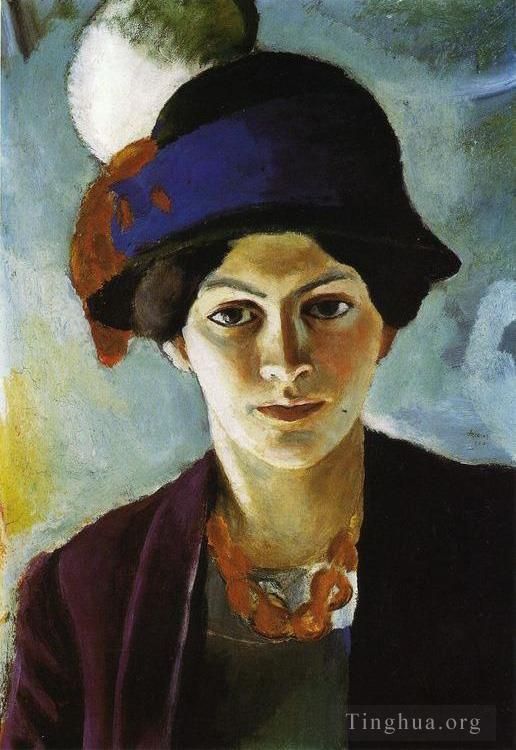 奥古斯特·麦克 的油画作品 -  《艺术家妻子伊丽莎白戴帽子的肖像,Fraudes,Kunstlersmi》