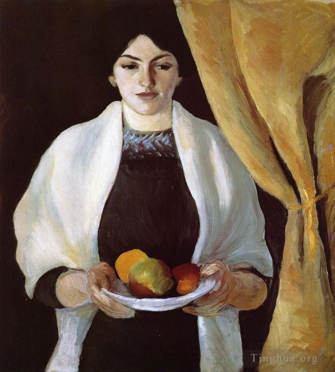 奥古斯特·麦克 的油画作品 -  《艺术家妻子的苹果肖像》