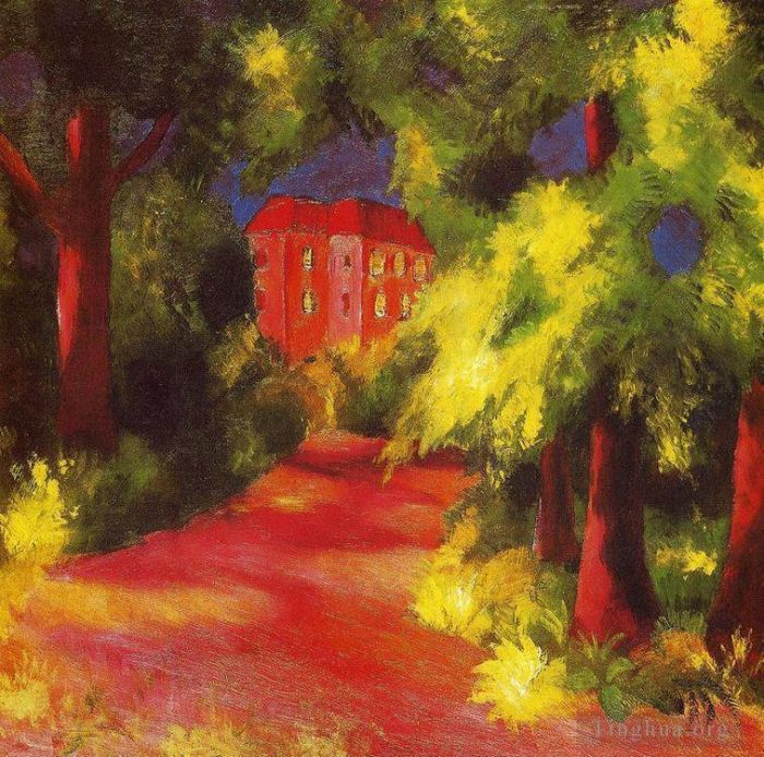 奥古斯特·麦克 的油画作品 -  《公园里的红房子》