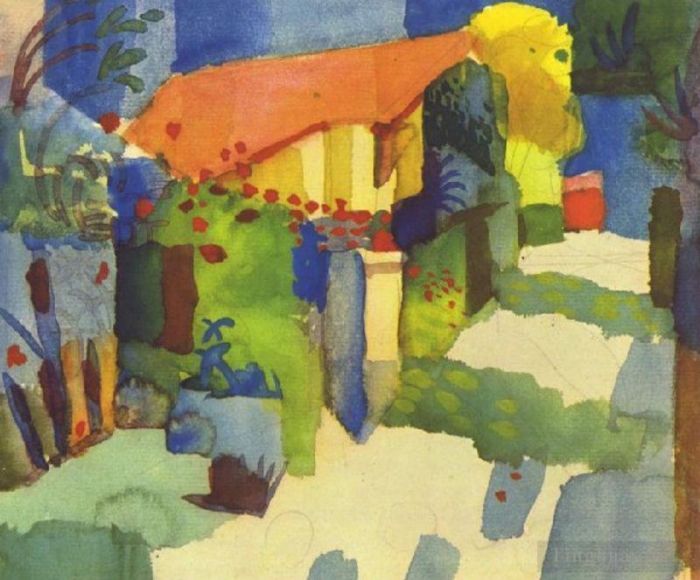 奥古斯特·麦克 的各类绘画作品 -  《花园里的房子》