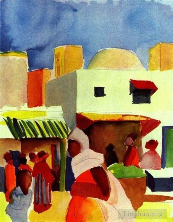 奥古斯特·麦克 的各类绘画作品 -  《阿尔及尔市场》