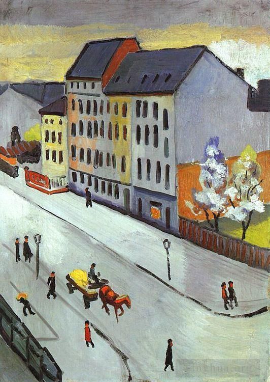 奥古斯特·麦克 的各类绘画作品 -  《我们的灰色街道,Unsere,Strassein,Grau》
