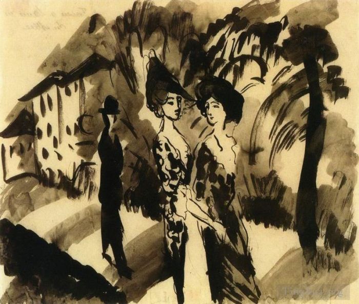 奥古斯特·麦克 的各类绘画作品 -  《两个女人和马诺南大道》