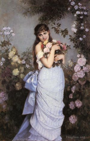 艺术家奥古斯特·托尔穆奇作品《玫瑰园里的年轻女子》