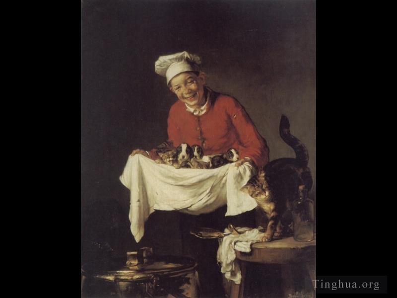 巴伊·克劳德·约瑟夫作品《一个男孩与狗和小猫》