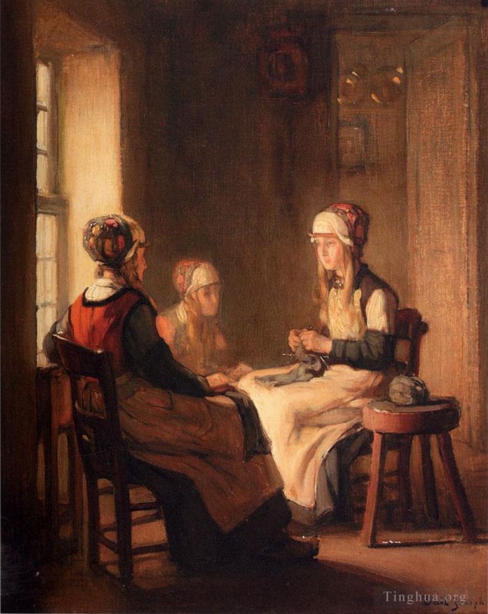 巴伊·克劳德·约瑟夫 的油画作品 -  《马肯女孩编织的室内装饰》