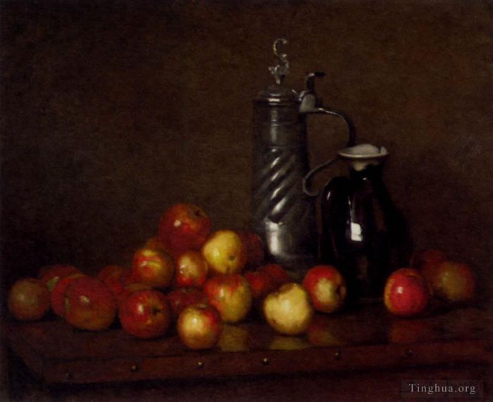 巴伊·克劳德·约瑟夫 的油画作品 -  《苹果与酒杯和水罐静物画》