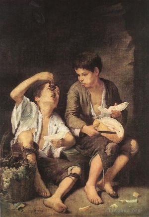 艺术家巴托洛梅·埃斯特万·牟利罗作品《男孩吃水果葡萄和吃瓜的人》