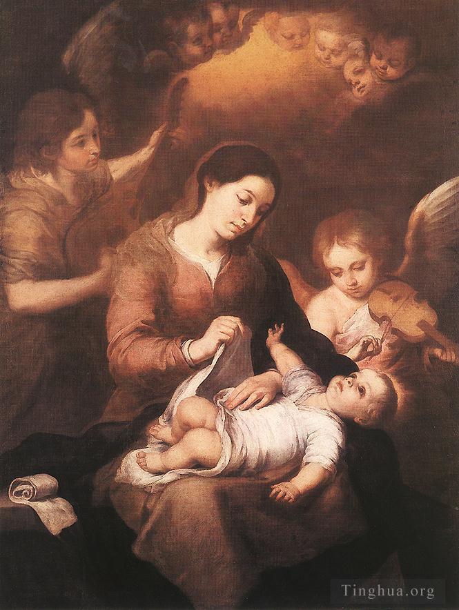 巴托洛梅·埃斯特万·牟利罗作品《玛丽和孩子与天使演奏音乐》