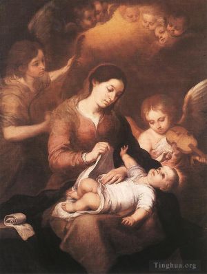 艺术家巴托洛梅·埃斯特万·牟利罗作品《玛丽和孩子与天使演奏音乐》