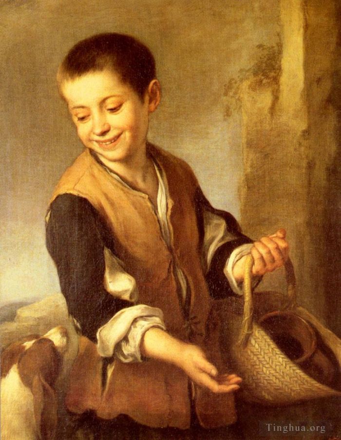 巴托洛梅·埃斯特万·牟利罗 的油画作品 -  《海胆与狗和篮子》