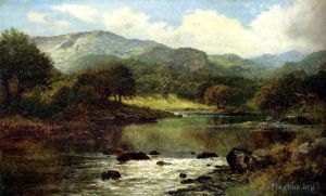 艺术家本杰明·威廉姆斯·里德作品《树木繁茂的河流景观》