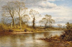 艺术家本杰明·威廉姆斯·里德作品《秋天的英国河流》