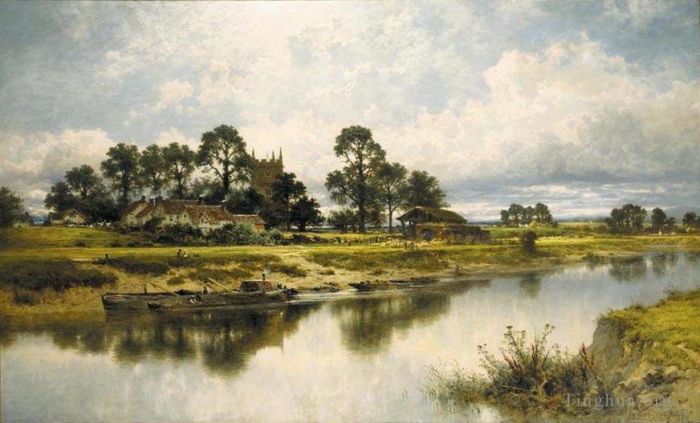 本杰明·威廉姆斯·里德 的油画作品 -  《塞文河畔肯普西的塞文边萨布丽纳斯溪流》