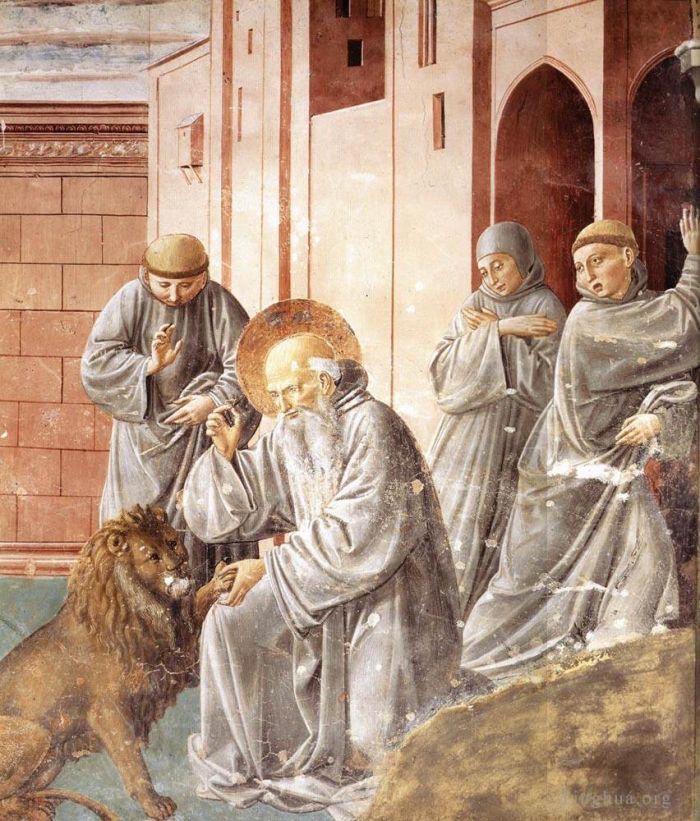 贝诺佐·戈佐利 的各类绘画作品 -  《杰罗姆从狮子爪子上拔出一根刺》