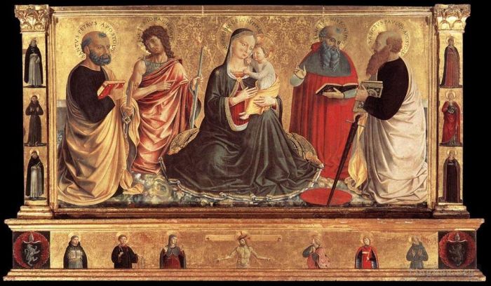 贝诺佐·戈佐利 的各类绘画作品 -  《麦当娜和孩子与施洗者圣约翰彼得杰罗姆和保罗》