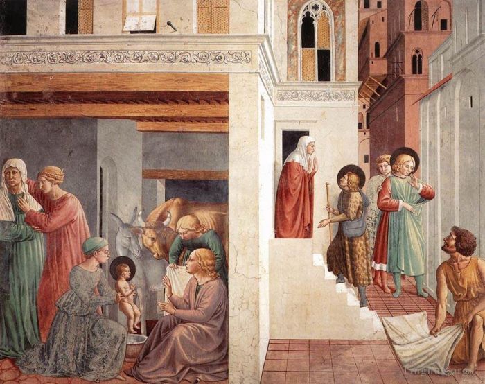 贝诺佐·戈佐利 的各类绘画作品 -  《圣弗朗西斯生活场景场景,1,北墙》