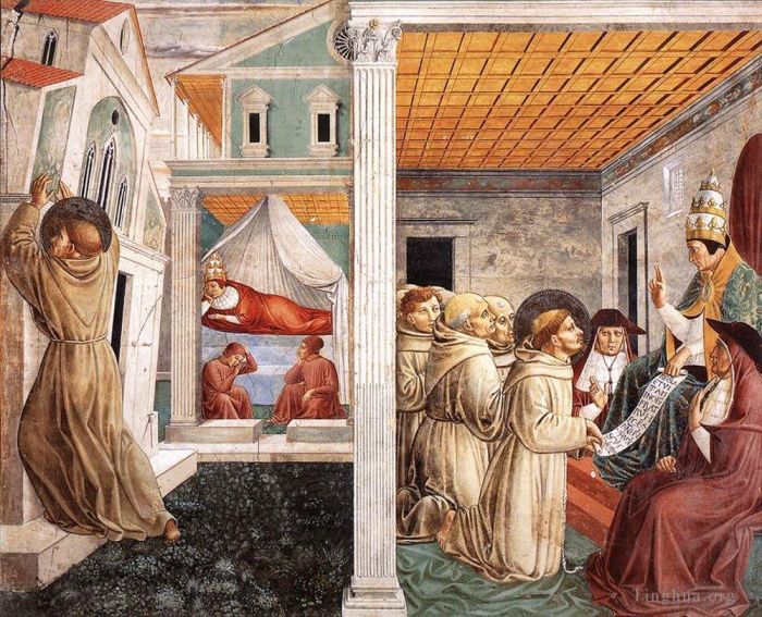 贝诺佐·戈佐利 的各类绘画作品 -  《圣弗朗西斯生活场景场景,5,北墙》