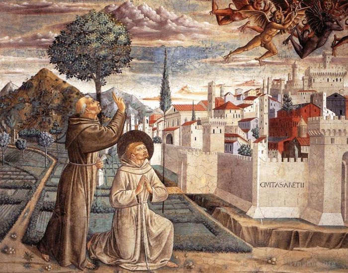 贝诺佐·戈佐利 的各类绘画作品 -  《圣弗朗西斯生活场景场景,6,北墙》