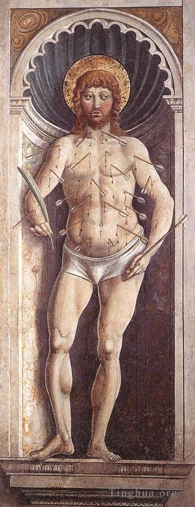 贝诺佐·戈佐利 的各类绘画作品 -  《柱子上的塞巴斯蒂安》