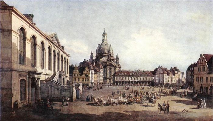 贝纳多·贝洛托 的油画作品 -  《从尤登霍夫剧院看德累斯顿新市场广场》