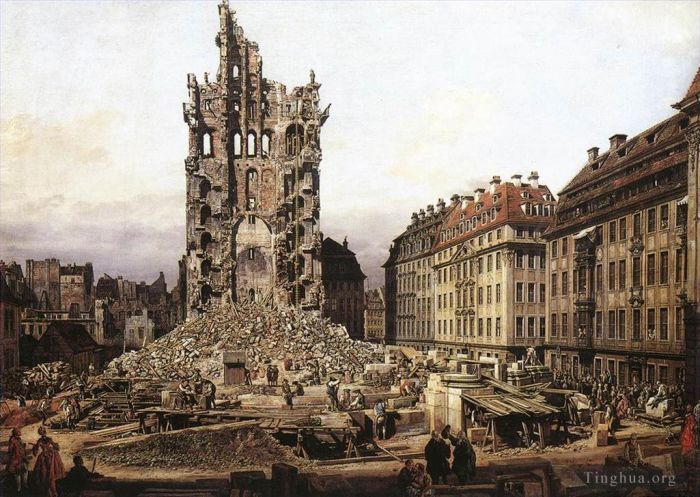 贝纳多·贝洛托 的油画作品 -  《德累斯顿旧十字教堂遗址》