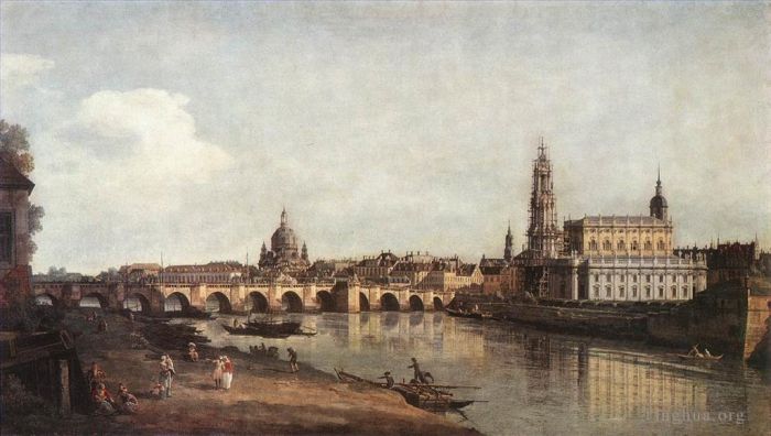 贝纳多·贝洛托 的油画作品 -  《从易北河右岸和奥古斯都桥欣赏德累斯顿的景色》